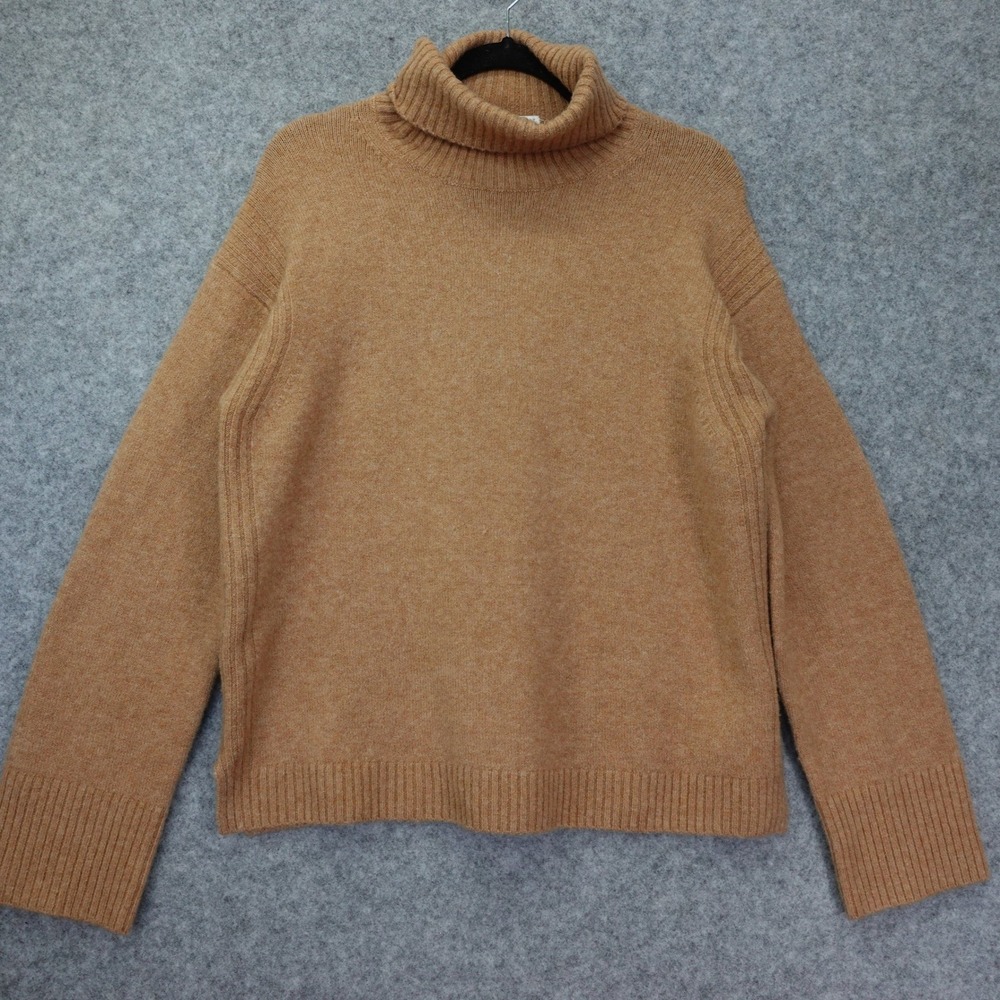 Quiet Luxury Camel Sweater J CREW Women SMALL Neutral Wool Alpaca Roll Neck Fall